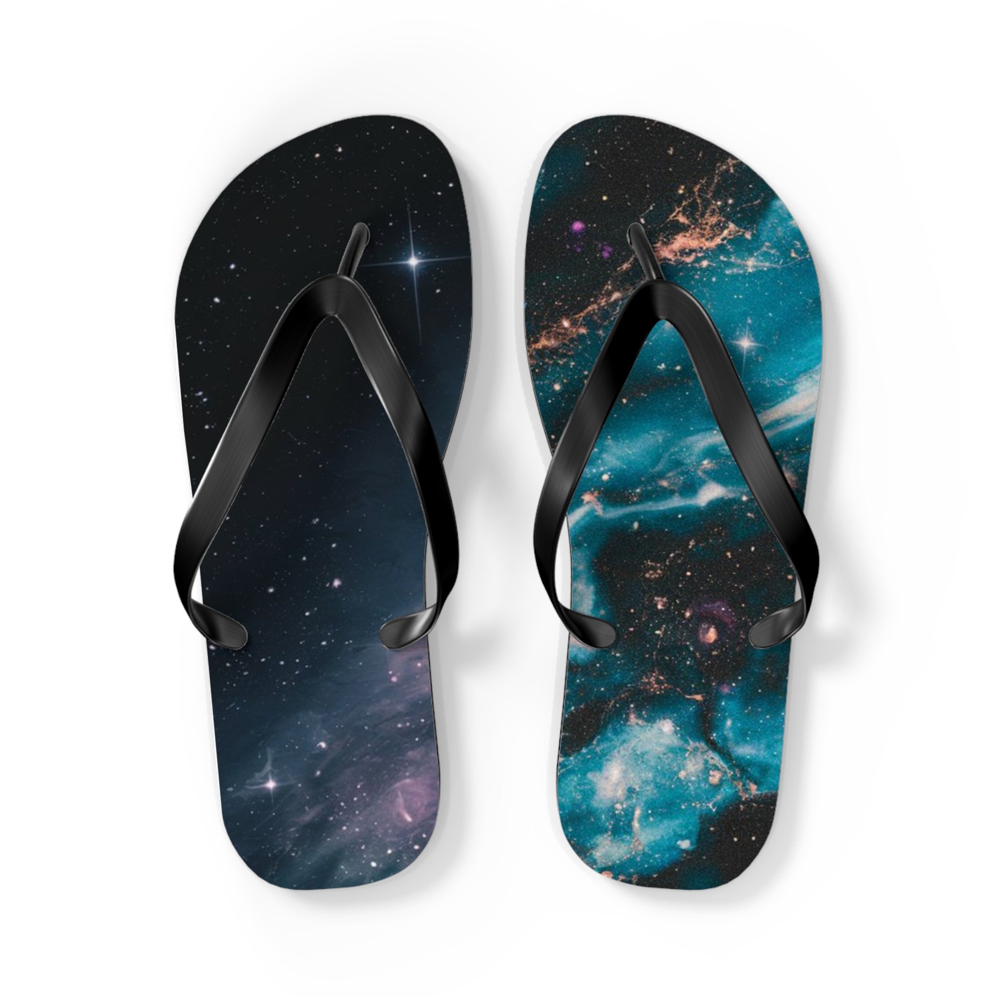 Cosmic Vibe Flip Flops - Galaxy Pattern Beach Sandals, Summer Footwear, Space-Themed Flip Flops, Vacation Essentials, Unique